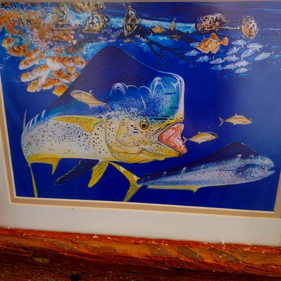 Guy Harvey's Wild Mahi Rustic Framed Signed Print w Glare Resistant Glass/ 2000. - Picture 6 of 13